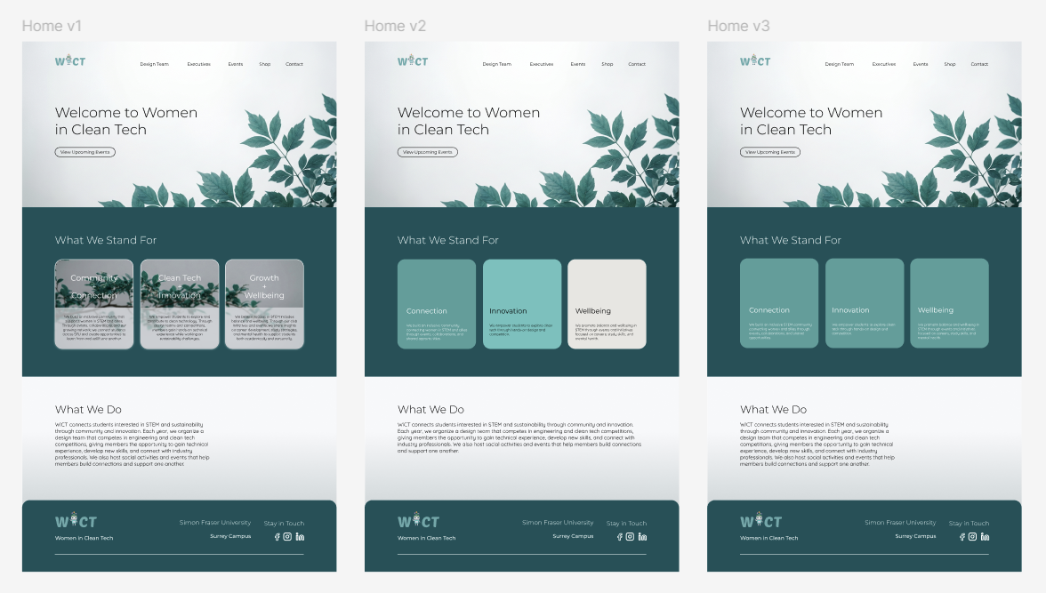 Home page iterations